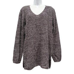 Hastings & Smith Marled Knit Tunic Sweater V-Neck Slouchy Purple Womens XL NEW